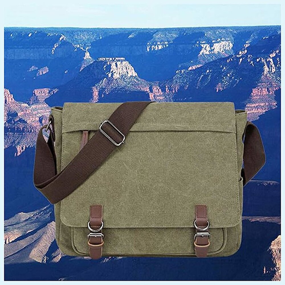 Messenger Bag for Men Retro, Canvas Satchel casual Briefcases Green15 - Picture 8 of 9